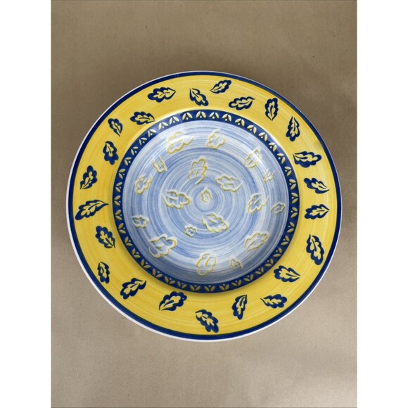 Set Of 4 Quadrifoglio Blue & Yellow Leaf Pattern Bowls 8 3/4” Made in Italy - Picture 2 of 10